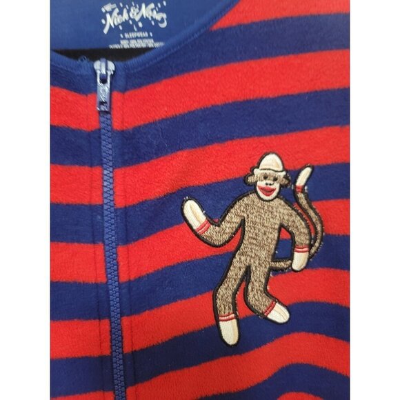 NICK & NORA Adult Sock Monkey Footed Onesie Pajamas Red & Blue Stripes Size L - Picture 15 of 15